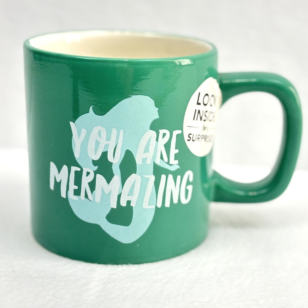 Clay Art You Are Mermazing Mermaid Coffee Mug Teal Green Shell Inside Oversized